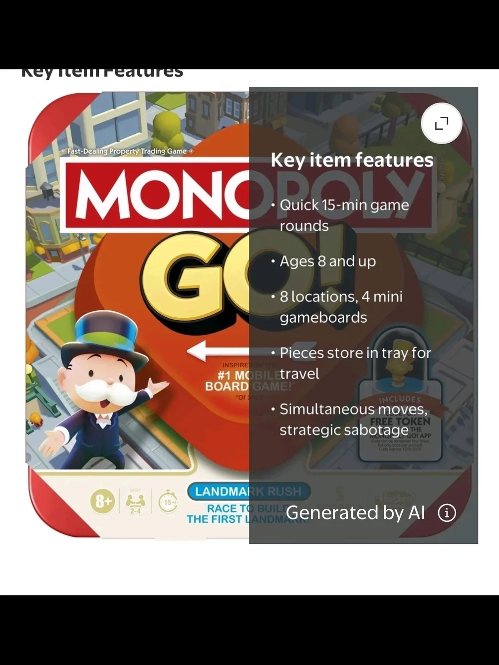 Monopoly GO! Board Game, Inspired by the Popular Mobile Board Game, 15 Mins., Fa